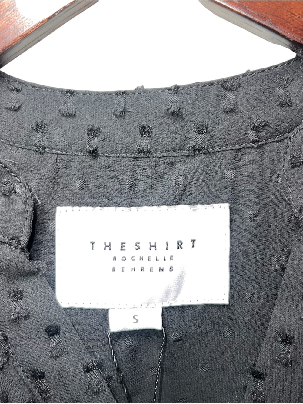 NWT The Shirt by Rochelle Behrens Ruffle Shirt Black Swiss Dot Size Small Sheer - Picture 4 of 9